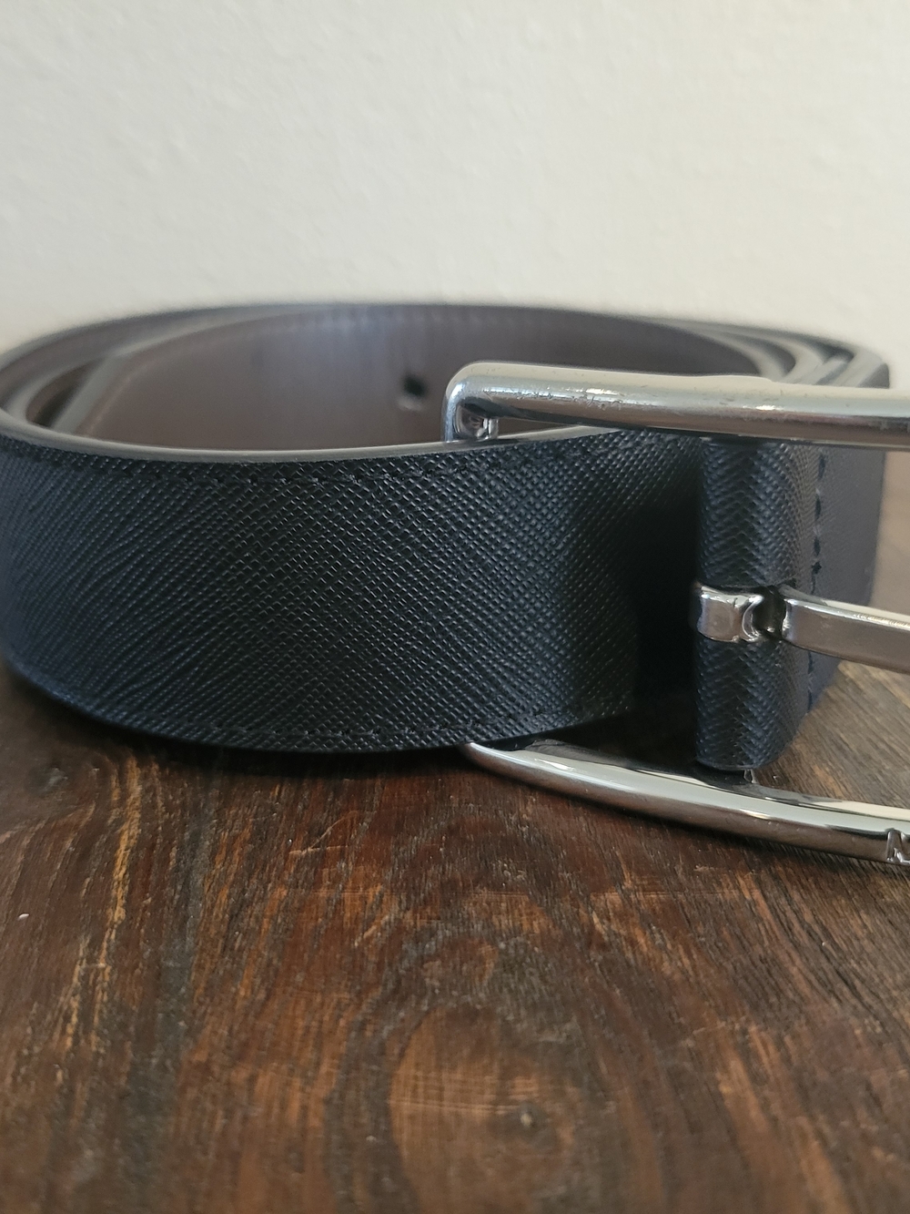 Michael Kors Women's Black Faux Leather Belt - Silver MK Logo Buckle - Size 32